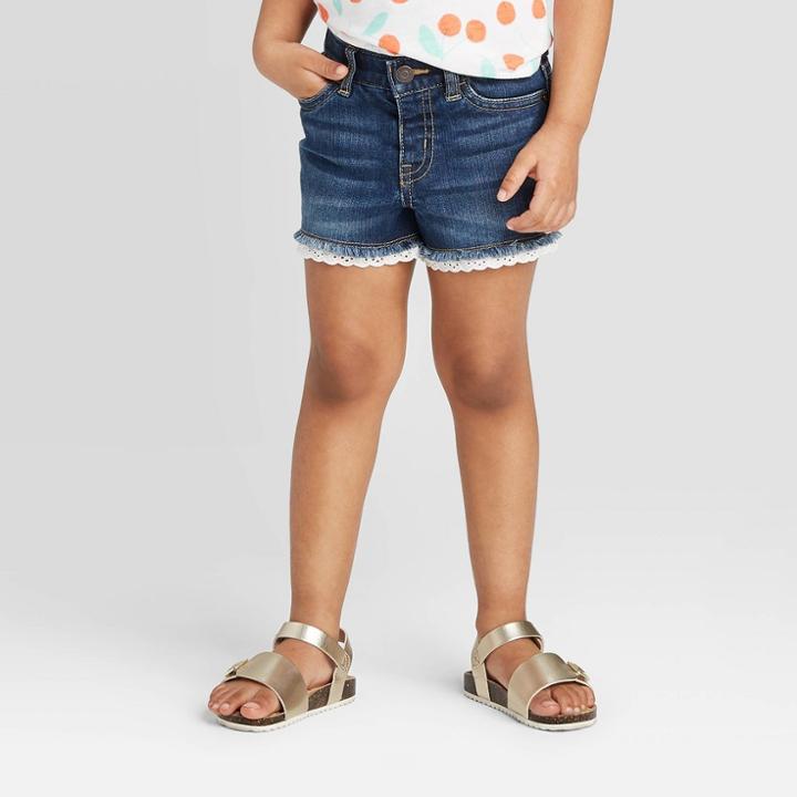 Toddler Girls' Lace Hem Jean Shorts - Cat & Jack Dark Wash 18m, Toddler Girl's, Blue