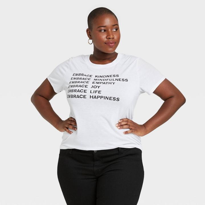 Modern Lux Women's Plus Size Embrace Kindness Short Sleeve Graphic T-shirt - White