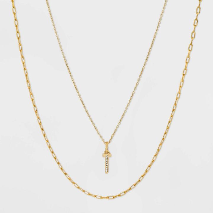 14k Gold Plated Crystal Initial 't' Pendant Chain Necklace - A New Day Gold