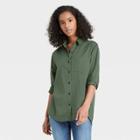 Women's Long Sleeve Button-down Shirt - Universal Thread Olive Green