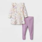 Grayson Mini Baby Girls' 2pc Tie-dye Ruffle Top & Bottom Set - Purple Newborn