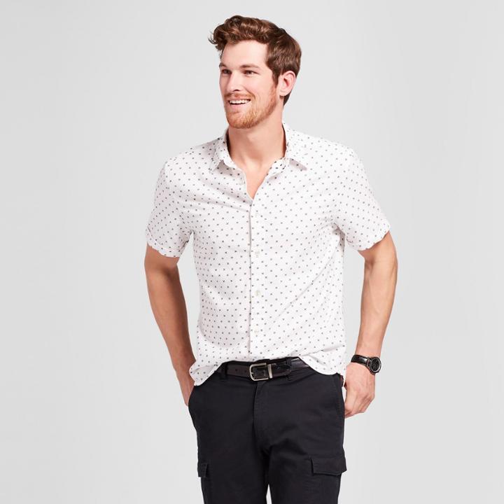 Men's Short Sleeve Cotton Novelty Button-down Shirt - Goodfellow & Co White