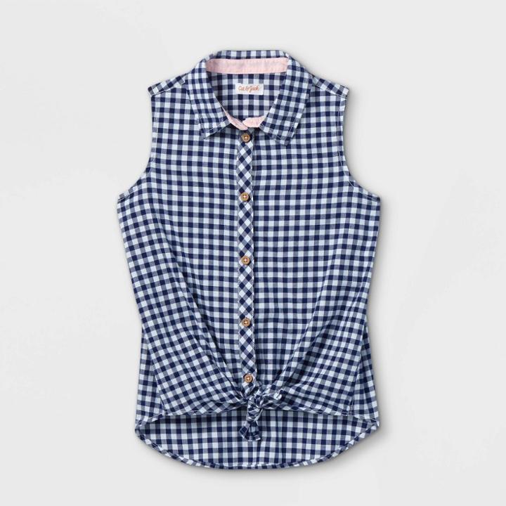 Girls' Sleeveless Button-down Shirt - Cat & Jack Navy/white