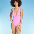 Women's Sustainable Swim High Leg Plunge One Piece Swimsuit - Sea Angel Lavender Xs, Women's, Purple