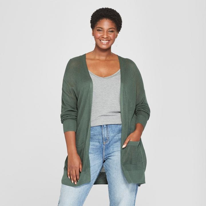 Women's Plus Size Lightweight Cardigan - Ava & Viv Green