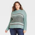 Women's Plus Size Mock Turtleneck Fairisle Pullover Sweater - Knox Rose Blue