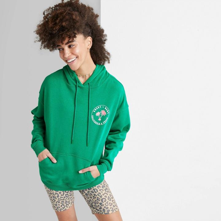 Women's Ascot + Hart Palm Tree Hooded Graphic Sweatshirt - Green