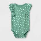 Baby Girls' Dot Rib Ruffle Short Sleeve Bodysuit - Cat & Jack Green Newborn