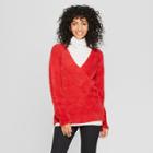 Women's V-neck Eyelash Pullover Sweater - A New Day Red