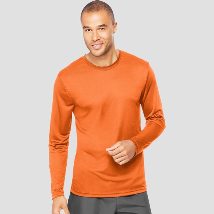 Hanes Men's Long Sleeve Cooldri Performance T-shirt -neon Orange
