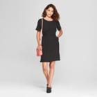 Women's Polka Dot Short Sleeve Twist Front Crepe Dress - A New Day Black