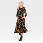 Women's Long Sleeve Belted Dress - Who What Wear Dark Brown Leopard Print