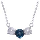 3 Tcw Tiara 3-stone London Blue Topaz And White Topaz Necklace In Sterling Silver, Women's
