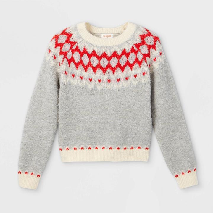 Girls' Fair Isle Pullover Sweater - Cat & Jack Gray