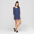 Women's 3/4 Sleeve Lace Yoke Shift Dress - Lily Star (juniors') Navy