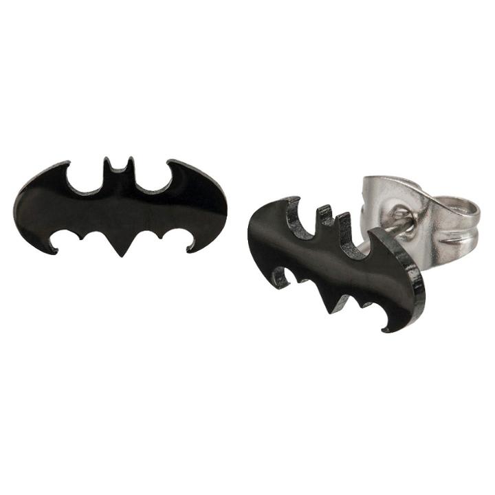 Dc Comics Batman Logo Cut Out Stainless Steel Stud Earrings - Black, Kids Unisex, Black/silver