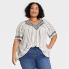 Women's Plus Size Short Sleeve Embroidered Top - Knox Rose Ivory