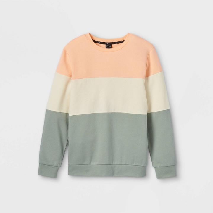 Boys' Colorblock Crew Neck Pullover Sweatshirt - Art Class Orange/cream
