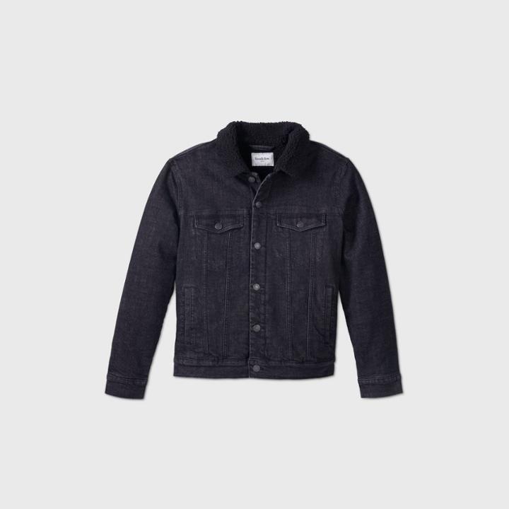 Men's Sherpa Lined Denim Trucker Jacket - Goodfellow & Co Black Denim