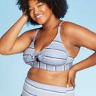 Women's Plus Size Ribbed Tie Front Triangle Bikini Top - Xhilaration Blue Stripe