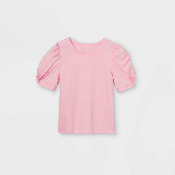 Women's Slim Fit Puff Short Sleeve Round Neck T-shirt - A New Day Pink