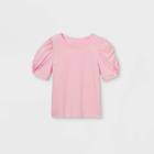 Women's Slim Fit Puff Short Sleeve Round Neck T-shirt - A New Day Pink
