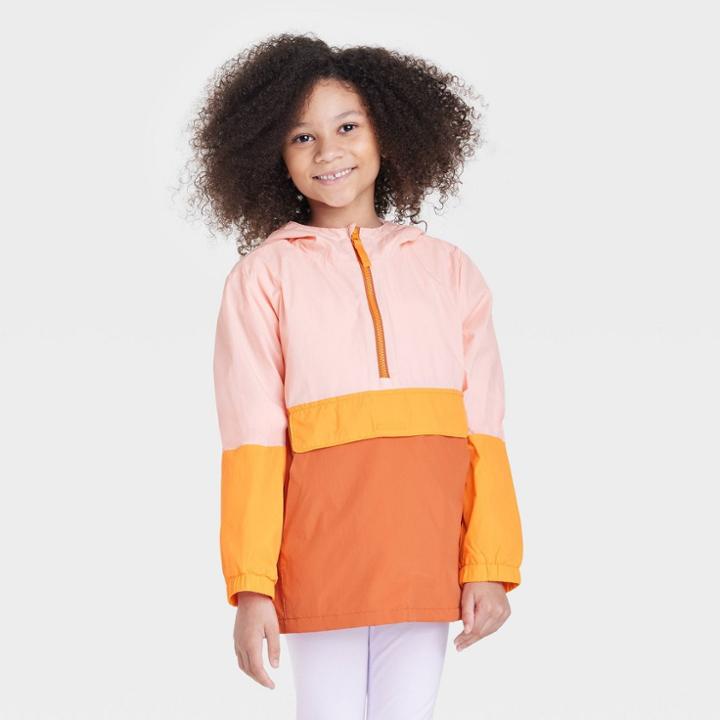 Girls' Popover Anorak Spring Windbreaker Jacket - Cat & Jack Orange