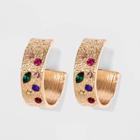Embedded Stone And Textured Metal Hoop Earrings - A New Day Gold