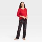 Women's Henley Top And Pants Pajama Set - Stars Above Black
