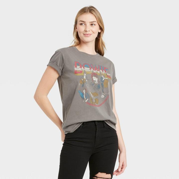 Women's David Bowie Front & Back Short Sleeve Graphic T-shirt - Heather Gray