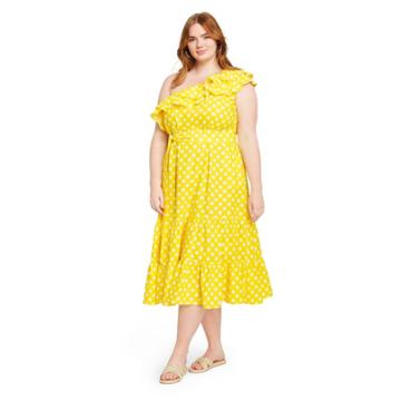 Women's Plus Size Polka Dot One Shoulder Dress - Lisa Marie Fernandez For Target Yellow/white