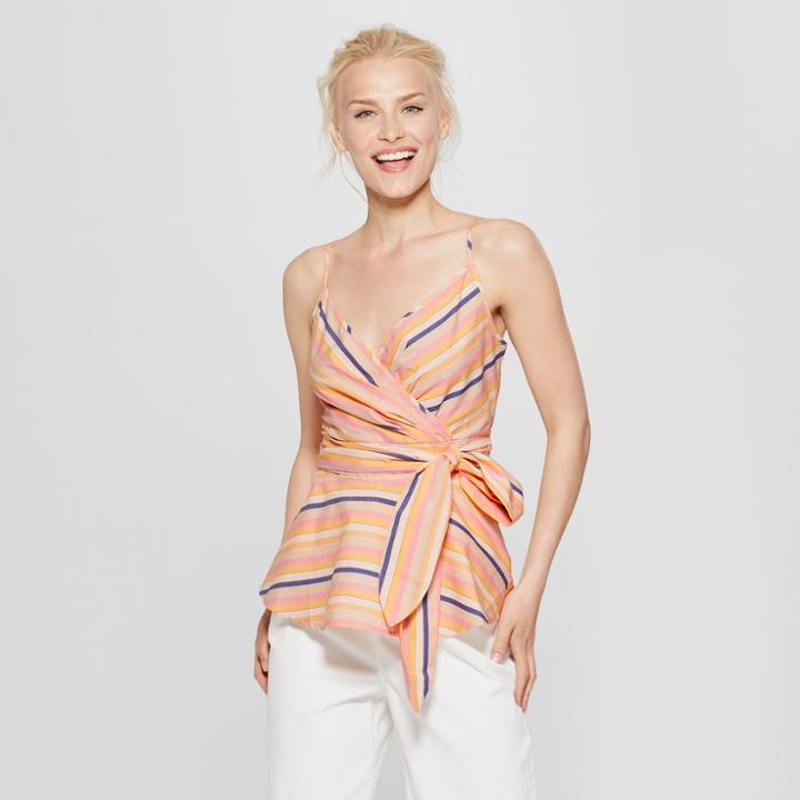 Women's Striped Wrap Tank - A New Day Yellow