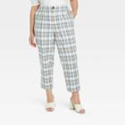 Women's Plus Size High-rise Taper Ankle Pants - Ava & Viv Cream Plaid 18w, Ivory Plaid