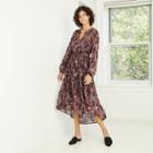 Women's Printed Bishop Long Sleeve Velvet Flocked Dress - Knox Rose Brown