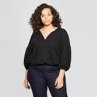 Women's Plus Size Striped Long Sleeve V-neck Knit Boho Top - Universal Thread Black