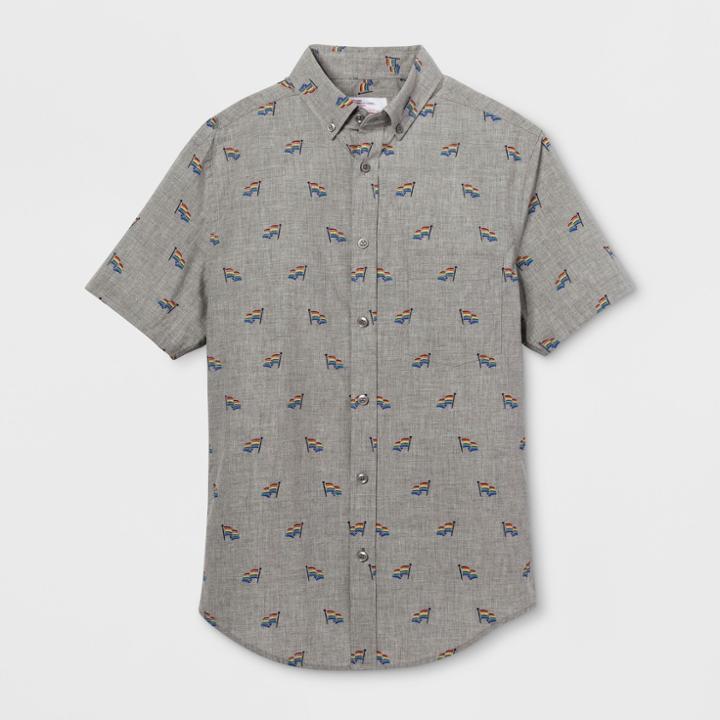 Ev Lgbt Pride Pride Adult Tall Short Sleeve Printed Button-down Shirt - Grey Lt,