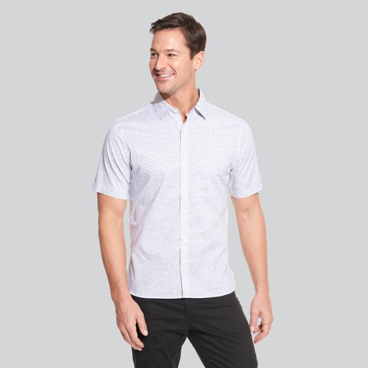 Van Heusen Men's Printed Classic Fit Short Sleeve Button-down Shirt - Gray/floral