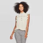 Women's Ruffle Sleeveless Cowl Neck Front Button-down Blouse - Who What Wear Green