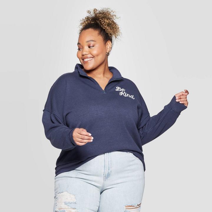 Women's Be Kind Plus Size Long Sleeve 1/4 Zip Sweatshirt - Grayson Threads (juniors') - Navy 1x, Women's, Size: