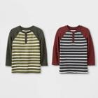 Toddler Boys' 2pk Striped Henley Long Sleeve T-shirt - Cat & Jack Burgundy/green