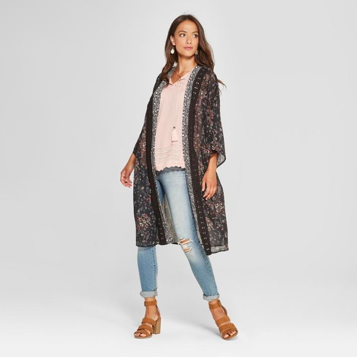 Women's Floral Print Kimono Jacket - Knox Rose Black