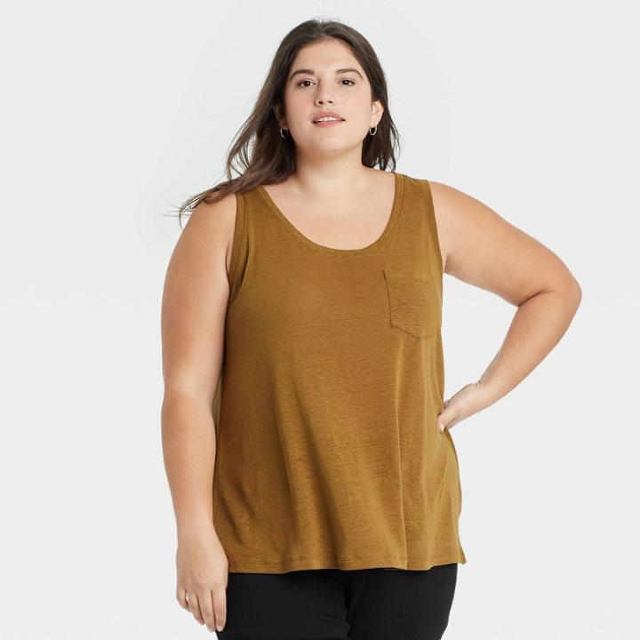 Women's Plus Size Linen Tank Top - Ava & Viv Olive X