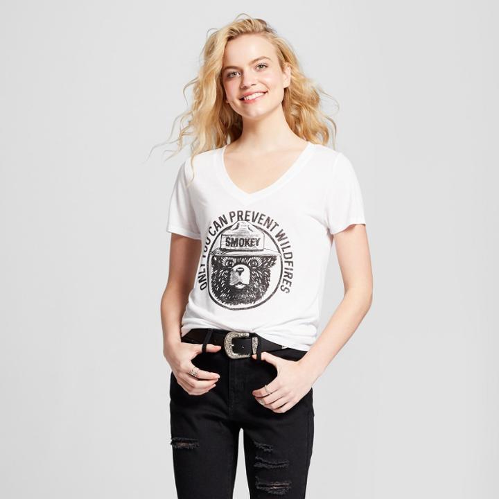 Smokey Bear Women's Smokey The Bear Short Sleeve Drapey T-shirt - White