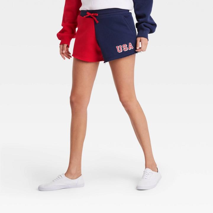 Modern Lux Women's Usa Colorblock Graphic Jogger Shorts -