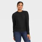 Women's Long Sleeve Round Neck Side-tie Pullover Top - A New Day Black