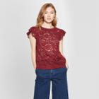 Women's Short Sleeve Lace T-shirt - A New Day Burgundy