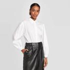 Women's Puff Long Sleeve Collared Button-down Blouse - Prologue White