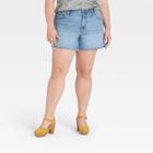 Women's Plus Size High-rise Curvy Midi Jean Shorts - Universal Thread Dark Blue
