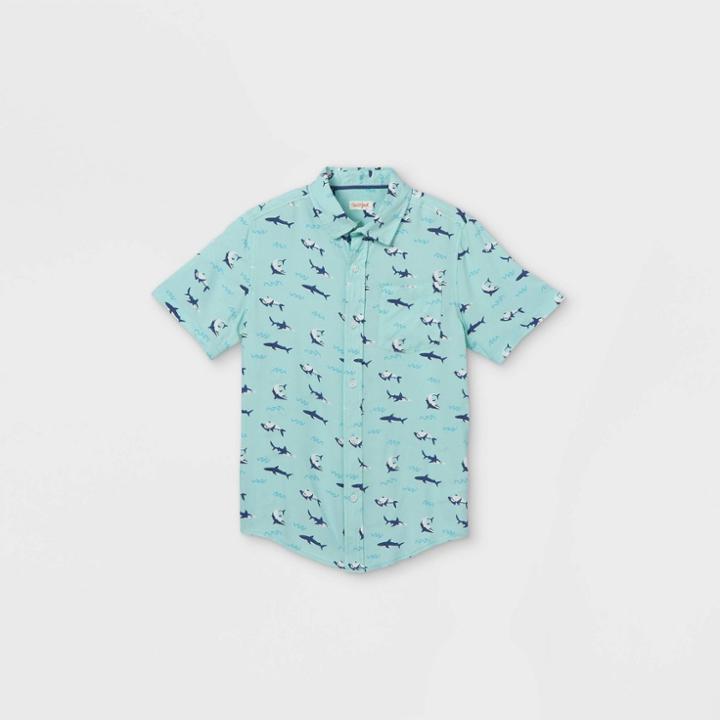 Boys' Shark Button-down Short Sleeve Shirt - Cat & Jack Pale Blue