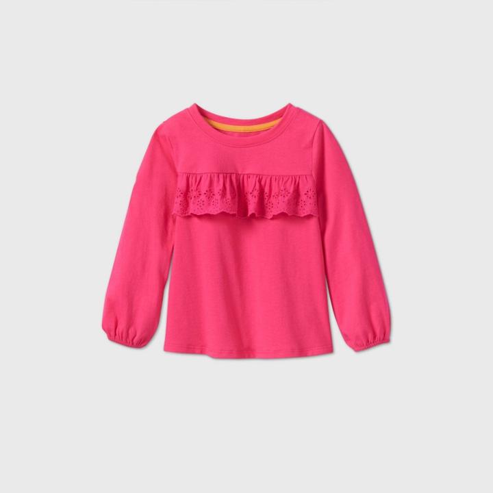 Toddler Girls' Eyelet Long Sleeve T-shirt - Cat & Jack Pink